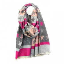 Pink & Grey Mix Reversible Star & Stripe Scarf by Peace of Mind
